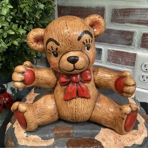 Vintage - Ceramic Crafted Teddy Bear Coin Bank - Large - Colorful - Like New